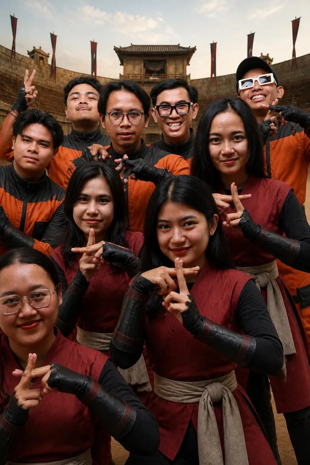 Foto AI grup besar dengan tema liburan dan budaya, variasi 2