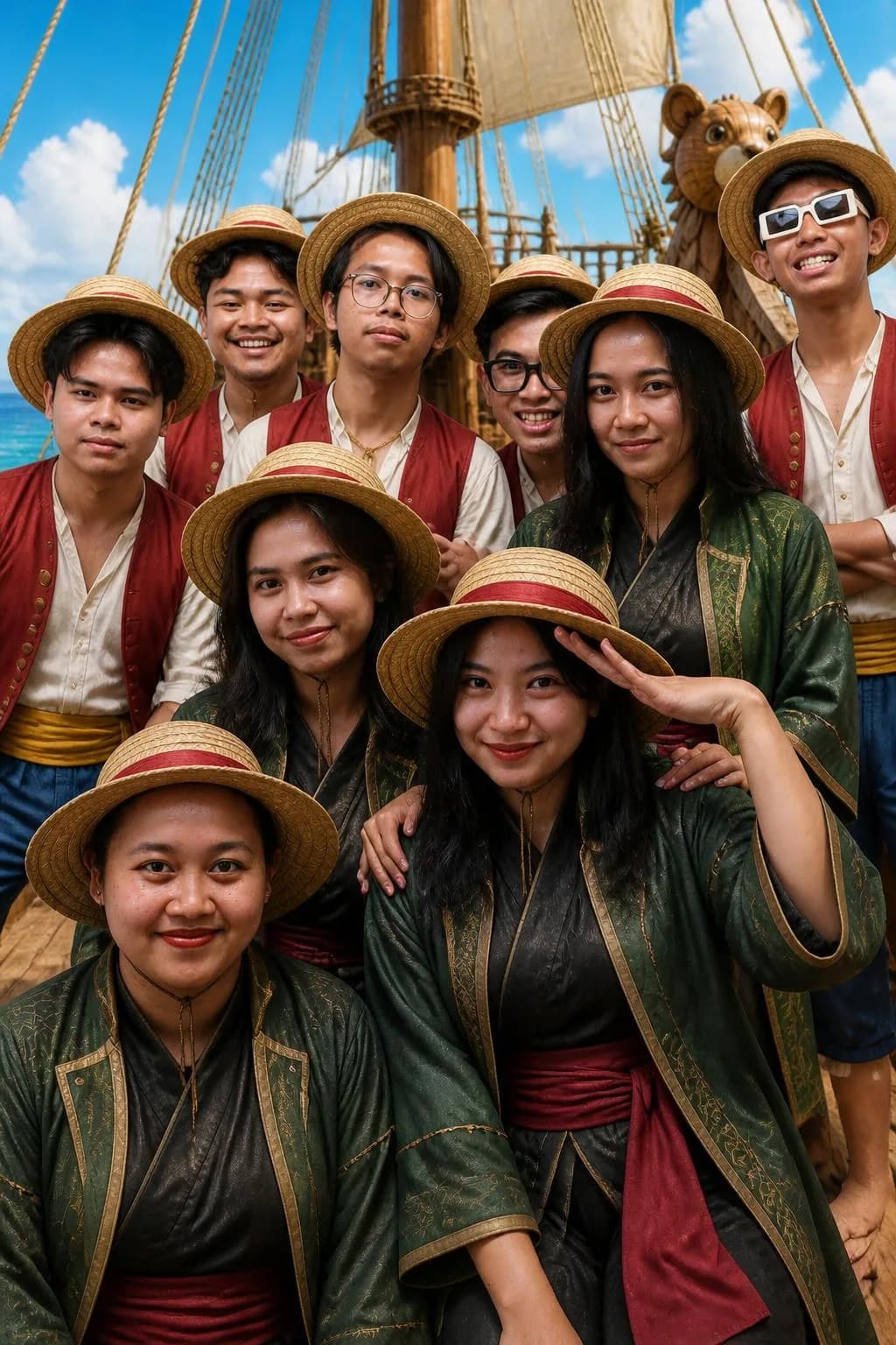 Foto AI grup besar dengan tema liburan dan budaya, variasi 3