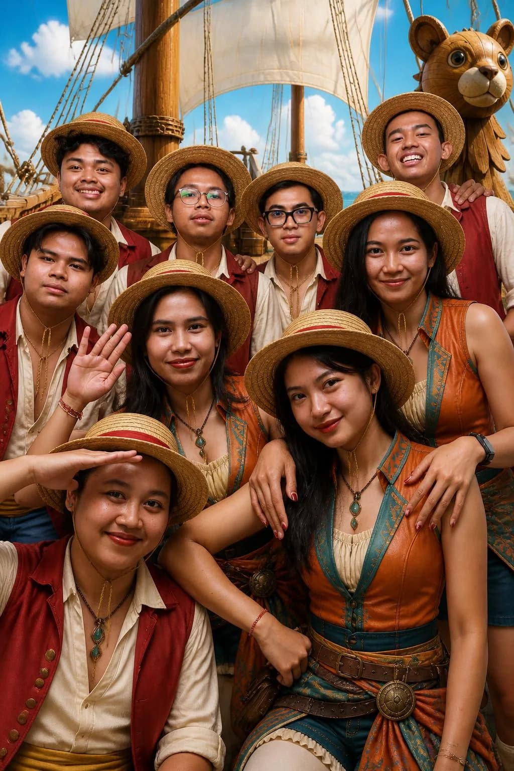 Foto AI grup besar dengan tema liburan dan budaya, variasi 5