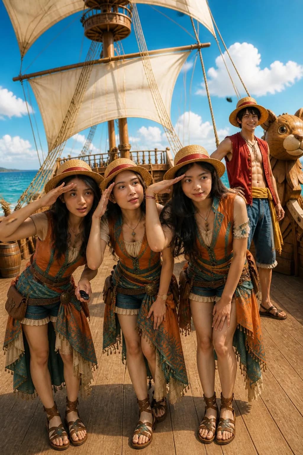 Foto AI trio bertema pelaut, variasi 1