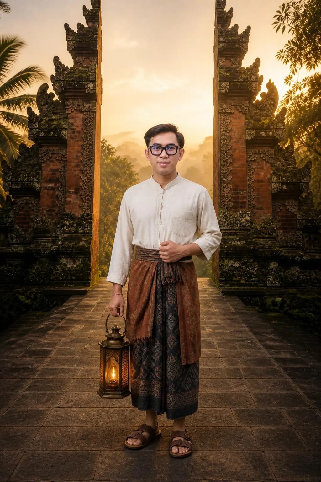 Potret AI solo dengan busana tradisional Bali